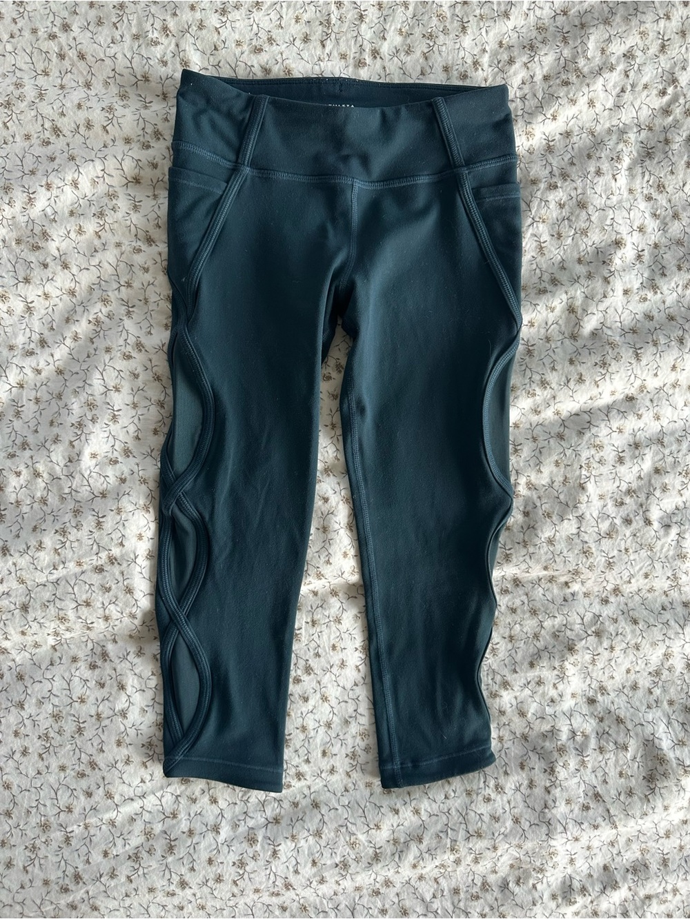 Athleta Dark Teal Girls' Cropped Leggings with Side Mesh Detail